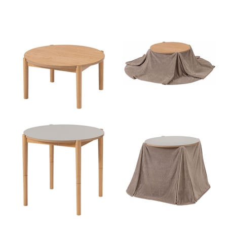 ROUND TABLE with kotatsu / ロータイプとハイタイプの使い方が出来る2WAYタイプのコタツテーブル / ラウンドテーブル / コタツテーブル