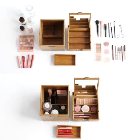 Wooden Box with mirror / 小物収納 / メイクボックス / 救急箱 ファーストエイドボックス / Wooden Cosme Box /木のぬくもりを感じるコスメボックス