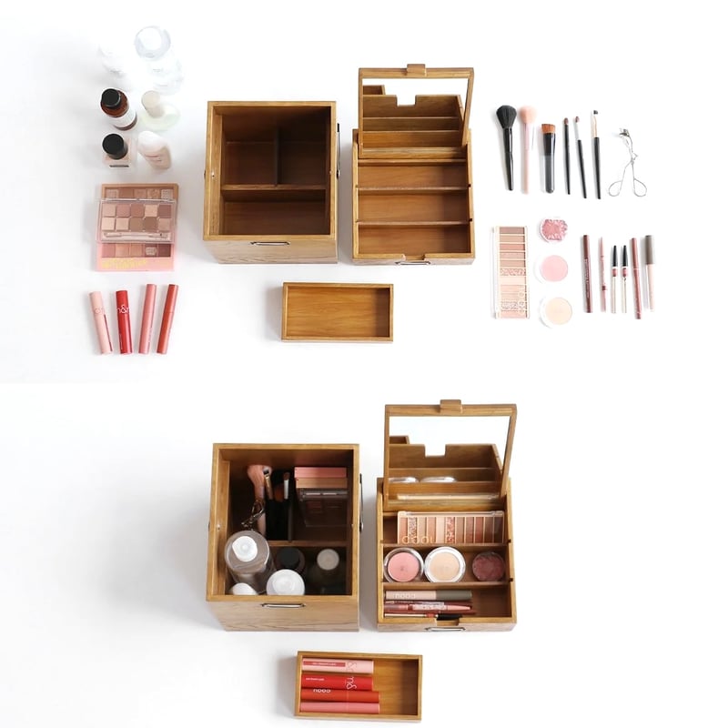 Wooden Box with mirror / 小物収納 / メイクボックス / 救急箱 フ