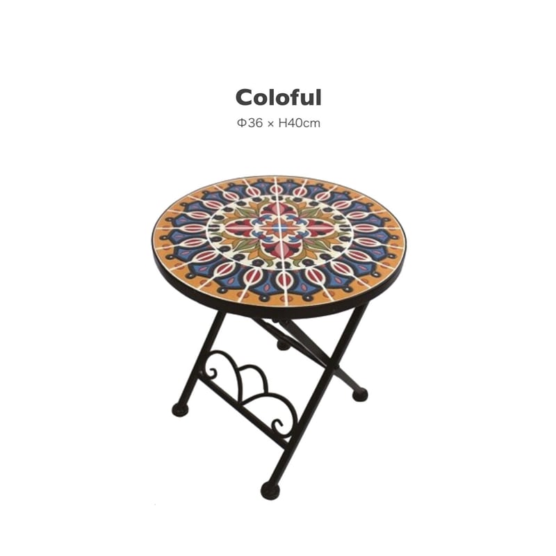 IRON ROUND TABLE / タイル天板 / テーブル / 折りたたみ式 / サイドテ