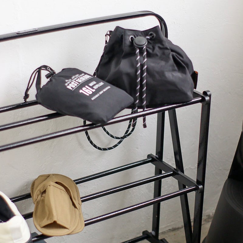 FOLDABLE SHOES RACK / ZINC , BLACK / HAMMERTONE