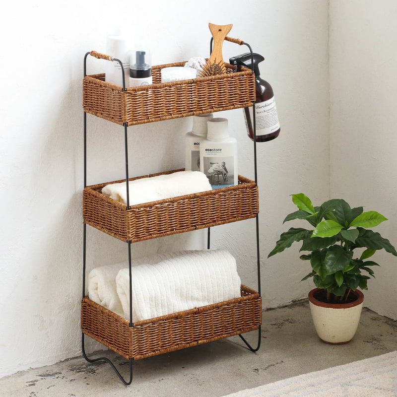 は*し様 ラタン　３段ラック ナチュラルな風合い PPラタンで編まれた3段ラック / BASKET RACK
