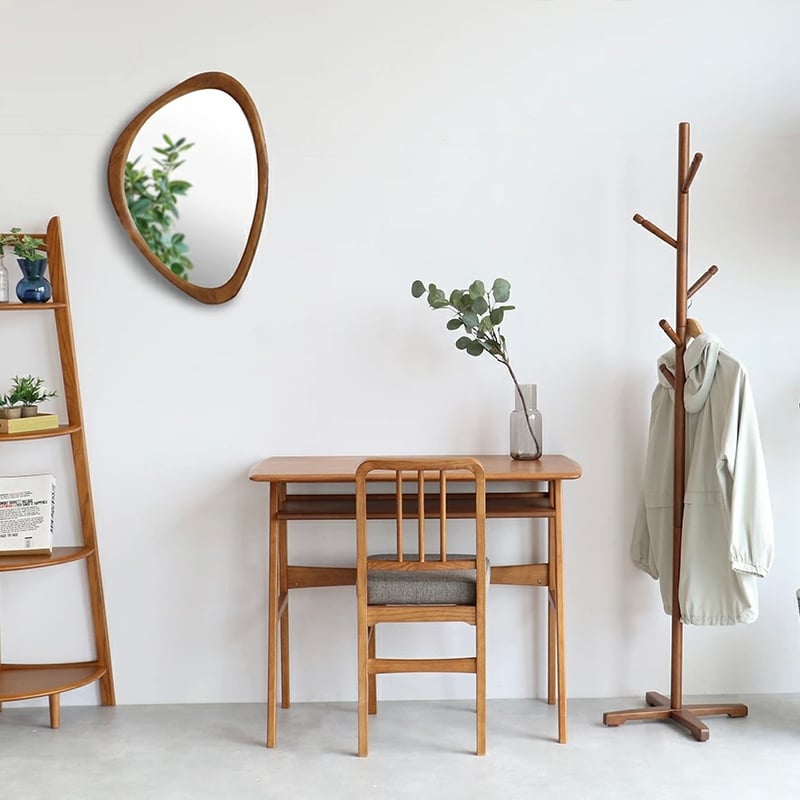 美品 ヴィンテージ　マホガニー材　ウォールミラー 壁掛け鏡 天然木 鏡 VINTAGE NATURAL WALL MIRROR / 曲線が美しい 天然木 オーク材の