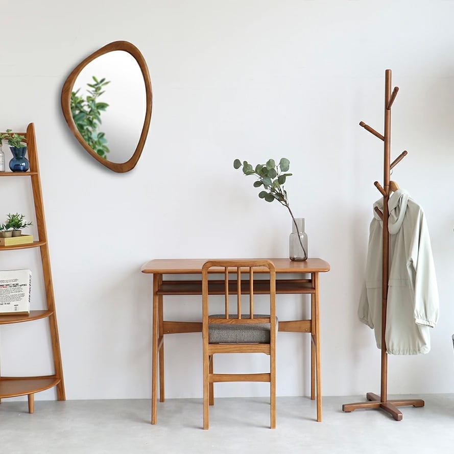 美品 ヴィンテージ　マホガニー材　ウォールミラー 壁掛け鏡 天然木 鏡 VINTAGE NATURAL WALL MIRROR / 曲線が美しい 天然木 オーク材の
