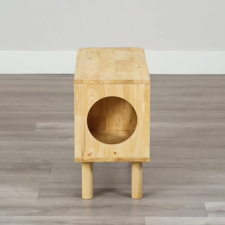 NATURAL MULCH TABLE with CAT / キャットハウス サイドテーブルとしてマルチに使えるナチュラルなサイドテーブル / ラバーウッド