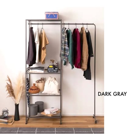 STEEL HANGER + 3 RACK / WHITE , DARK GRAY / ハンガーラック / オープンシェルフ MIP-66DGY