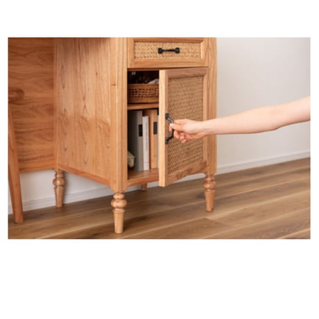 WOOD DESK (Bobbin leg Natural rattan design）/ デスク / 引出し / 棚付き / 木製デスク