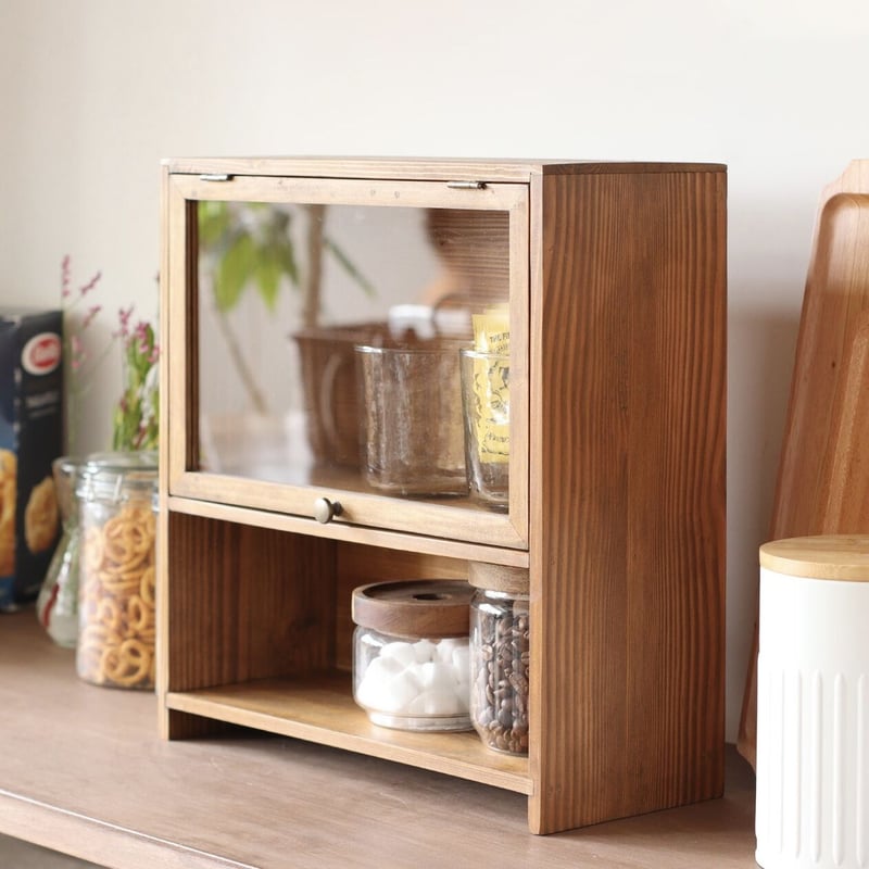 PINE WOOD キッチンキャビネット / グラス収納 ガラス扉のついた PINE WOOD キッチンキャビネット / グラス収納 ガラス扉のついた