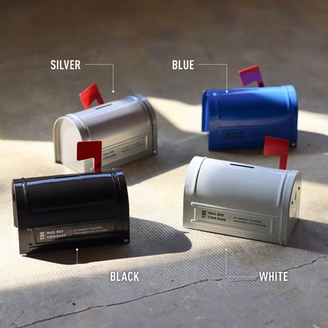 MAIL BOX COIN BANK / BLACK , WHITE , SILVER , BLUE /  U.Sメールボックスをモチーフにしたデザイン性のある貯金箱