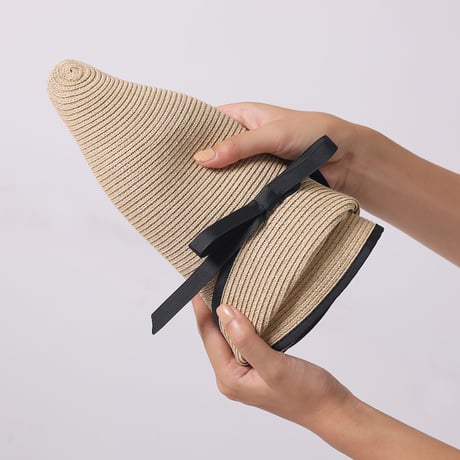 RIBBON HAT / リボンスタイルが可愛い折り畳み可能なペーパーブレードハット / ナチュラル , ベージュ / ハット