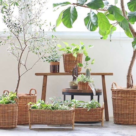 RATTAN PLANTER STAND LONG / ナチュラルにお部屋を演出 丈夫なラタンのプランタースタンド