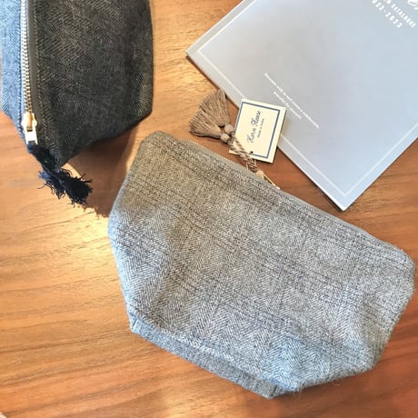 Horn please made / WOOL POUCH  GY / ヘリンボーンチェック / ウールポーチ / 化粧ポーチ