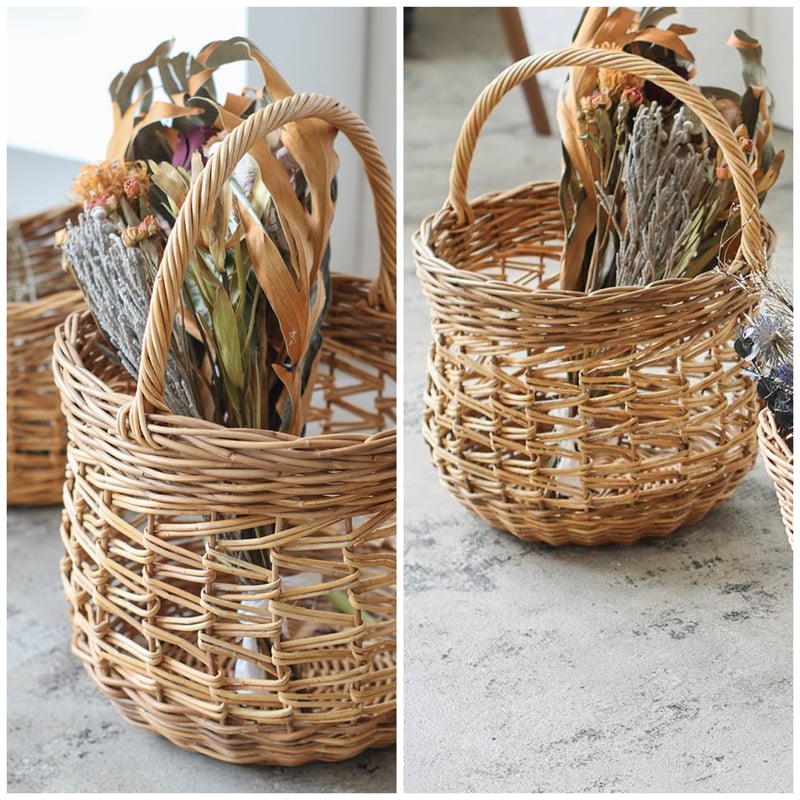 RATTAN ROUND BASKET / 丸みを帯びたフォルムと特徴的な透かし編みの