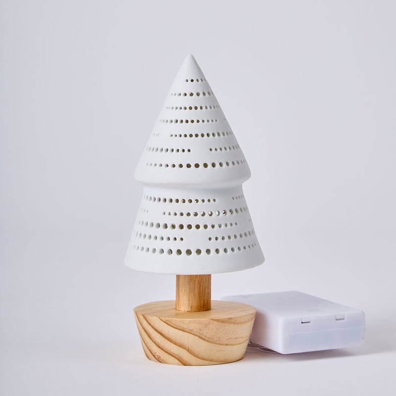 POTTERY TREE / 真っ白な陶器と木のLEDライト / テーブルランプ