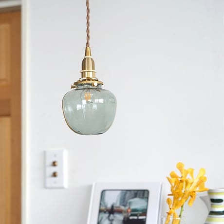 POMME GRASS PENDANT / ガラス ペンダントライト / ラウンドガラスシェード  + 真鍮灯具60cm シーリングカバー付き / E17 / ※電球なし