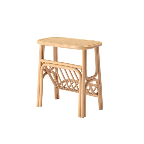 RATTAN SIDE TABLE with MAGAZINE RACK / 丸みを帯びたシルエットがかわいい マガジンラック付きラタンサイドテーブル
