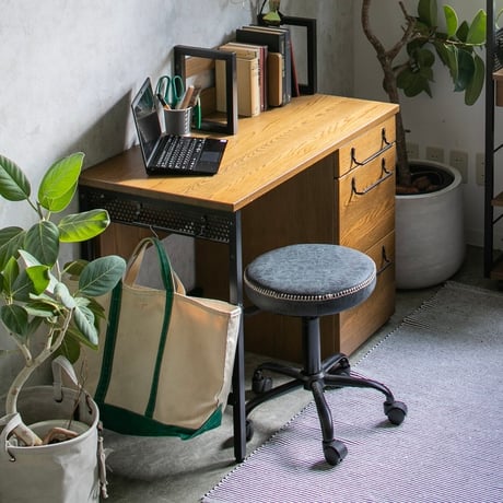 IRON × WOOD DESK / アイアンとオーク突板のコラボデスク /  幅100cm→120cm 伸長式デスク / ヴィンテージ テイスト