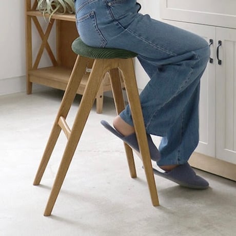 Folding Stool / アッシュ無垢材のフォールディングハイスツール / 合皮 BROWN , コーデュロイ KHAKI