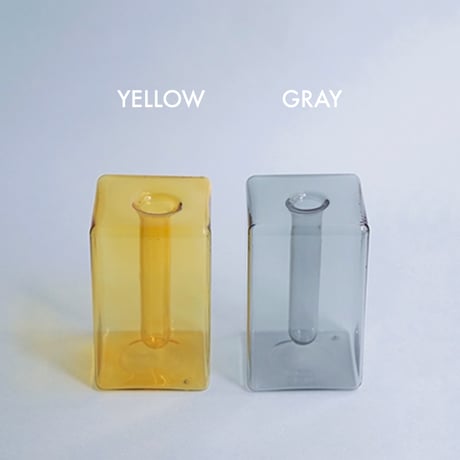 GRASS FLOWER VASE by AXCIS / スクエア ガラスベース / スクエア / GLAY , YELLOW / フラワーベース / 一輪挿し ▷2個セット