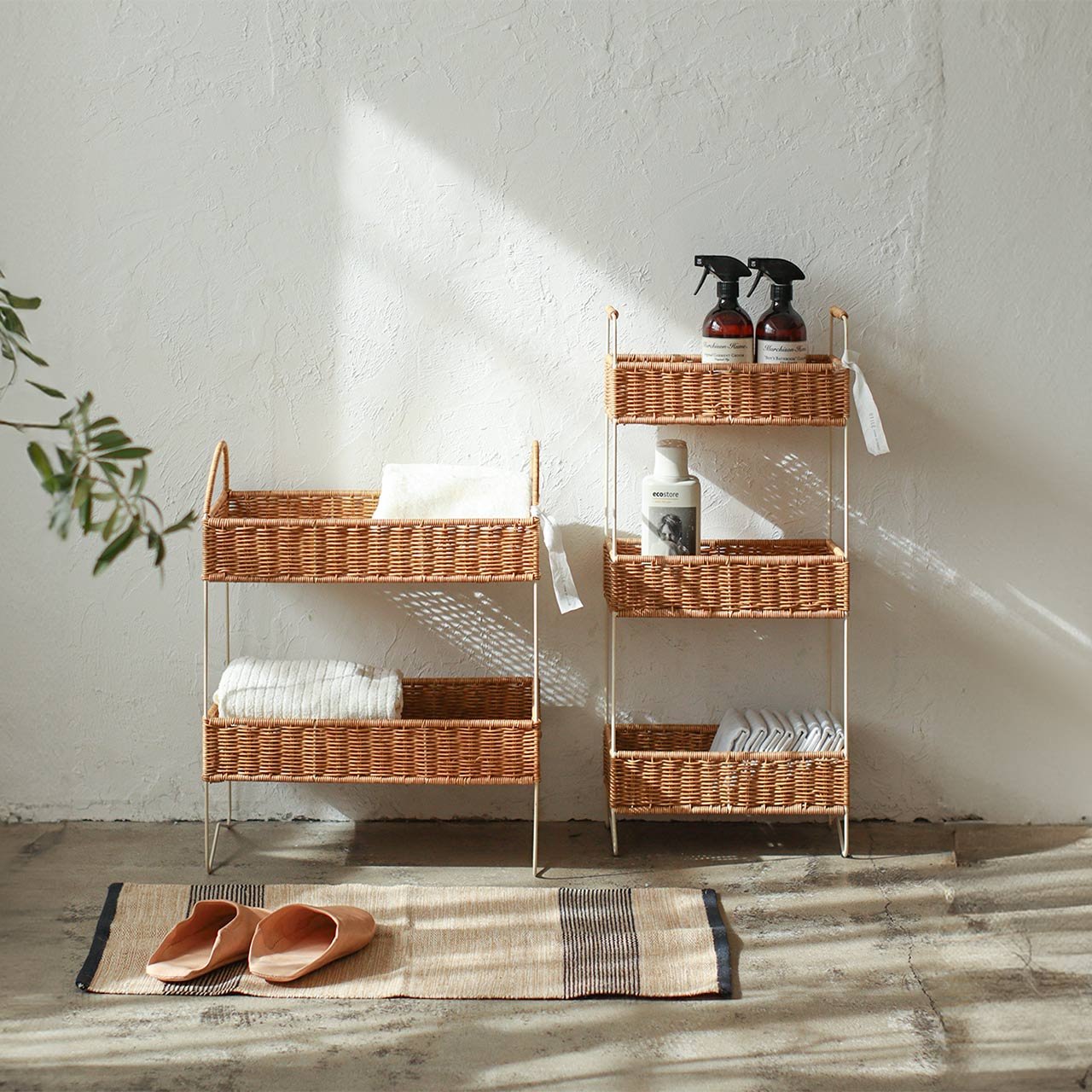 ラタン 3段ラック ナチュラル BASKET RACK 03 / ナチュラルな風合い PPラタンで編まれた3段ラック