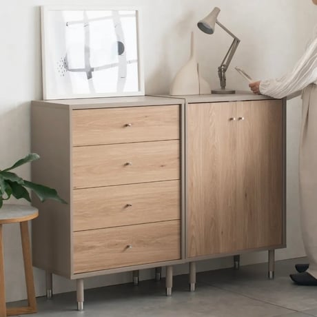 GRAY×WOOD CHEST 60 / トレンドのカラーリングとナチュラルな木目調で洗練されたスタイルの引出し収納