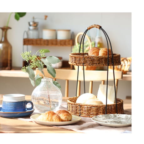 ROUND RACK 02 / PPラタンで編まれた2段のラウンドラック / キッチン商品 / カフェ / コスメ収納 /サイズ 約φ210×h330mm