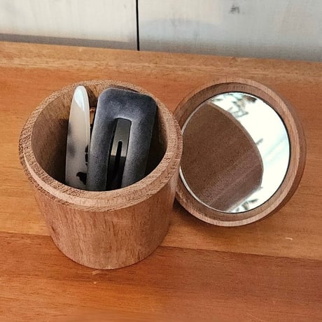 WOOD CASE with mirror / 収納も身支度もできる ミラー付きの可愛い木の小物入れ