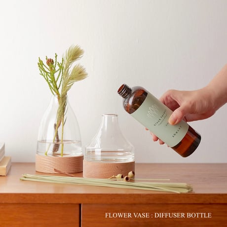 FLOWER VASE : DIFFUSER BOTTLE / 木とリューズガラスを組み合わせたフラワーベーステーパー