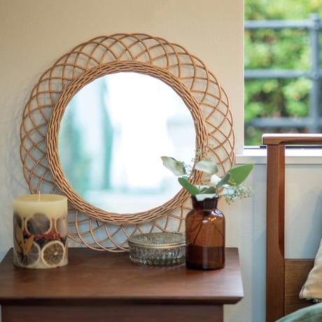 Natural styling wicker mirror / ウィッカーミラー / Lサイズ
