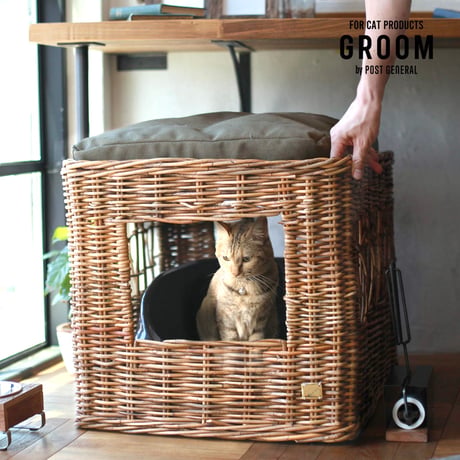 CAT TOILET COVER  / クッションが付いたラタン素材の猫用トイレカバー / BY THE AROROG / GROOM