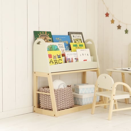 ナチュラルで丸いフォルムが可愛い絵本のラック / Picture Book Rack / ラック / マガジンラック / サイズ W700xD320xH700mm / ILR-3684IV