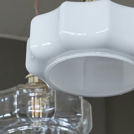 アーロットガラス ペンダントライト / E17 / ガラスシェードM （ WHITE , CLEAR ）真鍮灯具60cm , 100cm / シーリングカバー付き / LED電球対応 ※電球なし