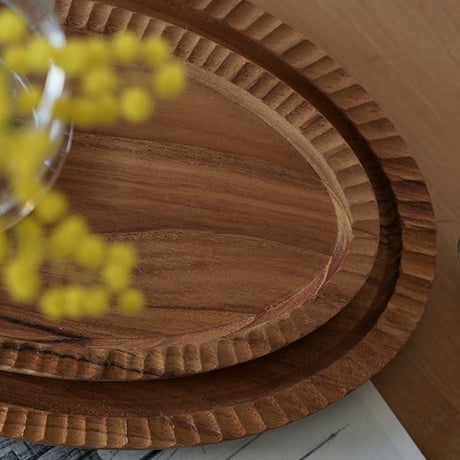Teak wood tray / チーク材 / ディスプレイ /ラウンド S , M / オーバル / Sサイズ , Mサイズ