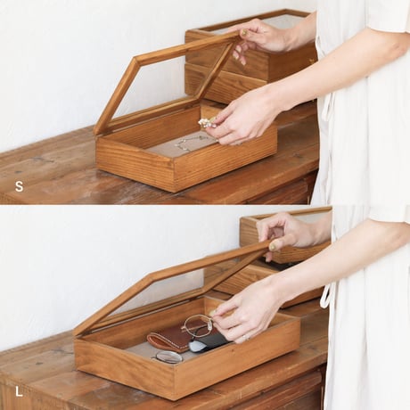 pine wood × glass accessory case / S , Lサイズ / アクセサリーケース