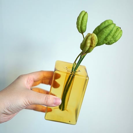 GRASS FLOWER VASE by AXCIS / スクエア ガラスベース / スクエア / GLAY , YELLOW / フラワーベース / 一輪挿し ▷2個セット