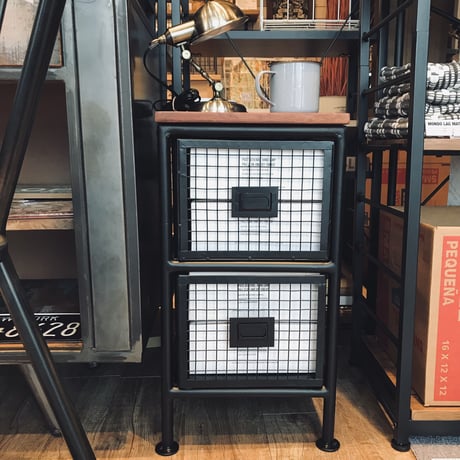 IRON×WOOD 無骨なアイアンチェスト / BLACK / 2杯 H590mm / リビング収納 / キッチン収納 / サイドテーブル