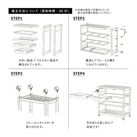 WIDE kitchen wagon WHITE /  清潔のあるホワイトカラーのワイドな収納 / キッチンワゴン / サイズ : W815 × D390 × H850mm