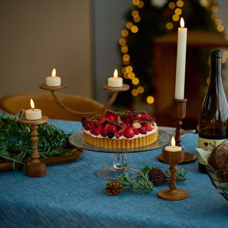 ACACIA WOOD CANDLE HOLDER + LED CANDLE / キャンドル ボーティブ 2個付き