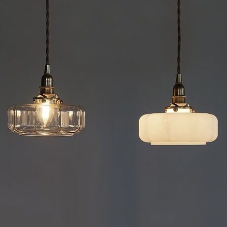 アーロットガラス ペンダントライト / E17 / ガラスシェードM （ WHITE , CLEAR ）真鍮灯具60cm , 100cm / シーリングカバー付き / LED電球対応 ※電球なし