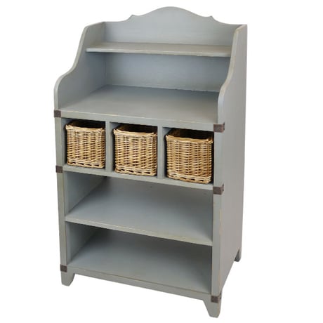 CABINET + RATTAN BASKET / シックな佇まいのマルチキャビネット / GRAY / 収納ラック / キッチン収納 / キッチンキャビネット