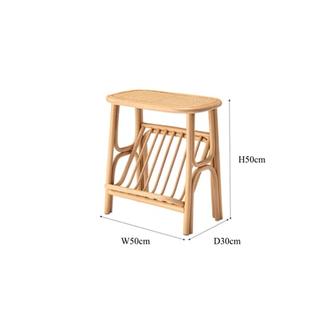 RATTAN SIDE TABLE with MAGAZINE RACK / 丸みを帯びたシルエットがかわいい マガジンラック付きラタンサイドテーブル