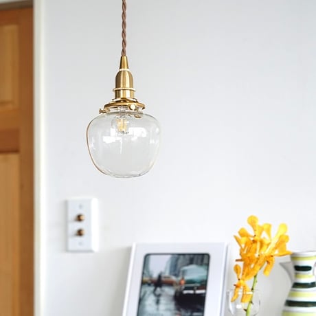 POMME GRASS PENDANT / ガラス ペンダントライト / ラウンドガラスシェード  + 真鍮灯具60cm シーリングカバー付き / E17 / ※電球なし