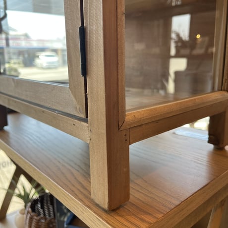 WOOD KITCHEN CABINET / 大きめサイズでたくさん収納 両サイドもガラス面 / サイズ : W380×D250×H400mm  キッチン収納キャビネット ガラスショーケース