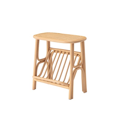 RATTAN SIDE TABLE with MAGAZINE RACK / 丸みを帯びたシルエットがかわいい マガジンラック付きラタンサイドテーブル