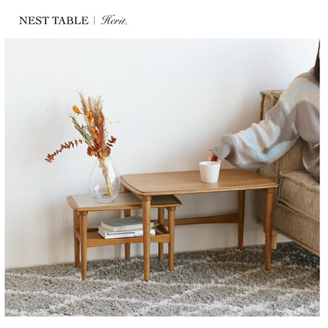 Table 02 / 上質なオーク材を使用したネストテーブル / 北欧インテリア / リビングテーブル / 大小のテーブルセット