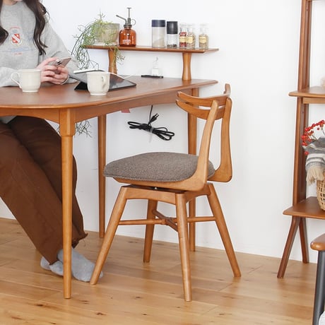 SPIN DINING CHAIR / 木目が滑らかで美しいヴィンテージデザインの回転チェア / ivory , brown