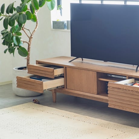 TV BOARD 200 / 重厚感のあるタモ無垢材・突板のテレビボード / TV台 / リビングボード/AVボード/ テレビラック / TVラック / お掃除ロボット