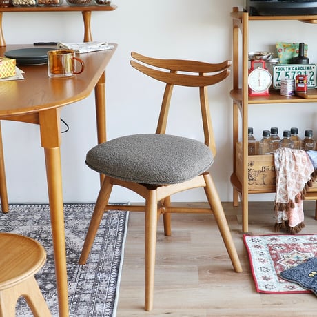 SPIN DINING CHAIR / 木目が滑らかで美しいヴィンテージデザインの回転チェア / ivory , brown