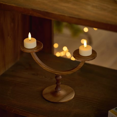 ACACIA WOOD CANDLE HOLDER + LED CANDLE / キャンドル ボーティブ 2個付き