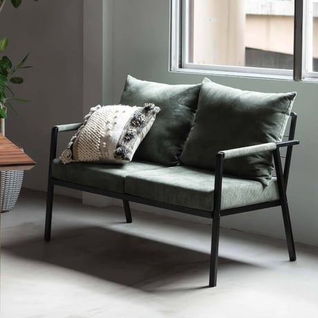 STYLISH corduroy 2P SOFA / シンプルなコーデュロイ生地とスチールフレームのスタイリッシュソファ / 2人掛けソファ / GRAY , GREEN